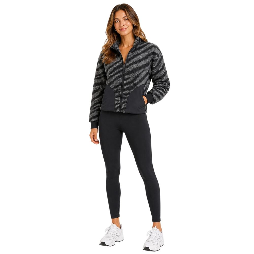 Varley Napoli Sherpa Jacket Black & Gray Zebra Women's Size XS Full Zip Boucle